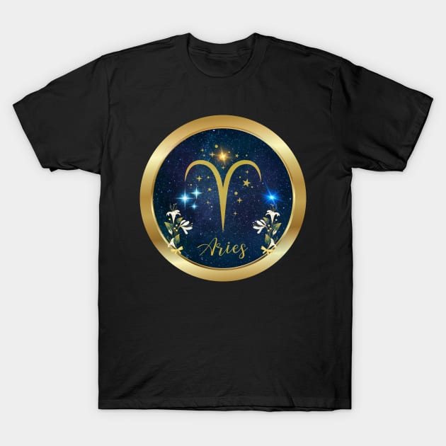 Aires Star Zodiac Golden Astrology Sign T-Shirt by Spacetrap